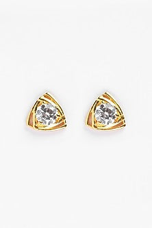 Gold Plated Zircon Stud Earrings In Sterling Silver