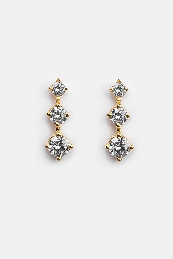 Gold Plated Zircon Dangler Earrings In Sterling Silver