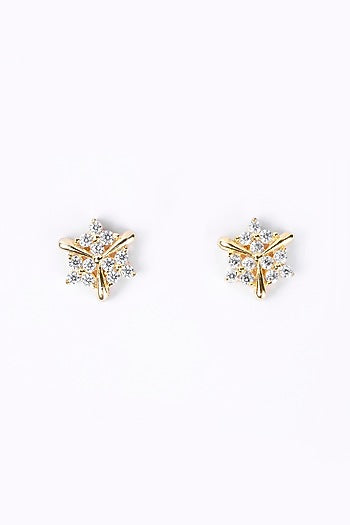 Gold Plated Zircon Stud Earrings In Sterling Silver