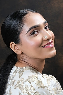 Gold Finish Kundan Polki Nose Ring In Sterling Silver