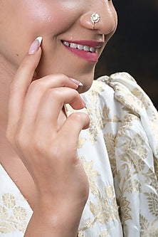 Gold Finish Kundan Polki Nose Ring In Sterling Silver