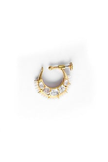Gold Finish Kundan Polki Nose Ring In Sterling Silver