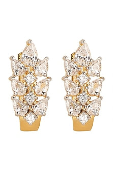 Gold Finish Cubic Zirconia Stud Earrings In Sterling Silver
