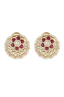 Gold Plated Moissanite Polki Stud Earrings In Sterling Silver