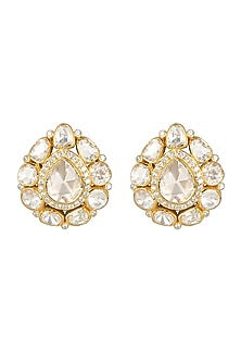 Gold Plated Synthetic Stone Stud Earrings In Sterling Silver