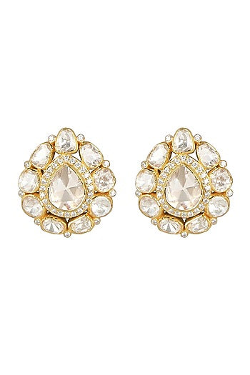 Gold Plated Synthetic Stone Stud Earrings In Sterling Silver