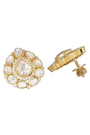 Gold Plated Synthetic Stone Stud Earrings In Sterling Silver