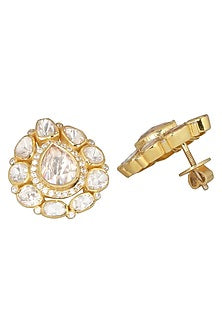 Gold Plated Synthetic Stone Stud Earrings In Sterling Silver