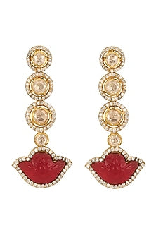 Gold Plated Moissanite Polki Dangler Earrings In Sterling Silver
