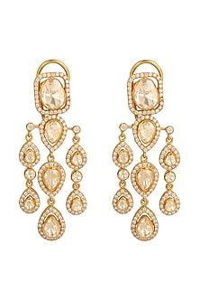 Gold Plated Synthetic Stone Dangler Earrings In Sterling Silver
