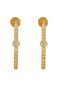 Gold Plated Moissanite Polki Hoop Earrings In Sterling Silver