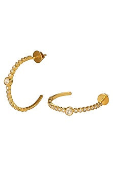Gold Plated Moissanite Polki Hoop Earrings In Sterling Silver