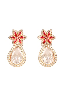 Gold Finish Moissanite Polki Handcrafted Dangler Earrings In Sterling Silver