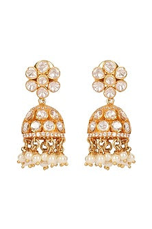 Gold Finish Moissanite Polki Handcrafted Dangler Earrings In Sterling Silver