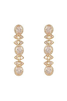 Gold Finish Moissanite Polki Handcrafted Dangler Earrings In Sterling Silver
