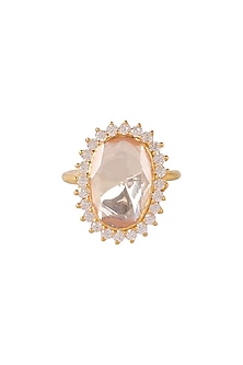 Gold Finish Moissanite Polki Handcrafted Ring In Sterling Silver