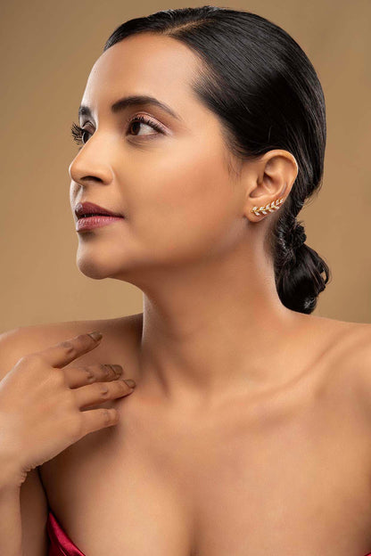 Gold Rhodium Plated Zircon Stud Earrings In Sterling Silver