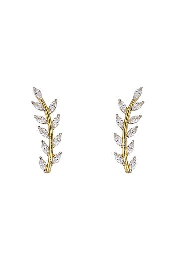 Gold Rhodium Plated Zircon Stud Earrings In Sterling Silver
