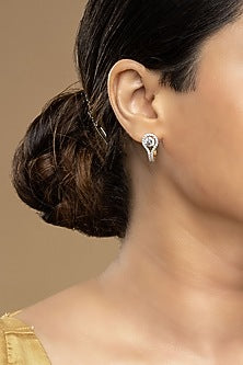 Gold Rhodium Plated Zircon Stud Earrings In Sterling Silver