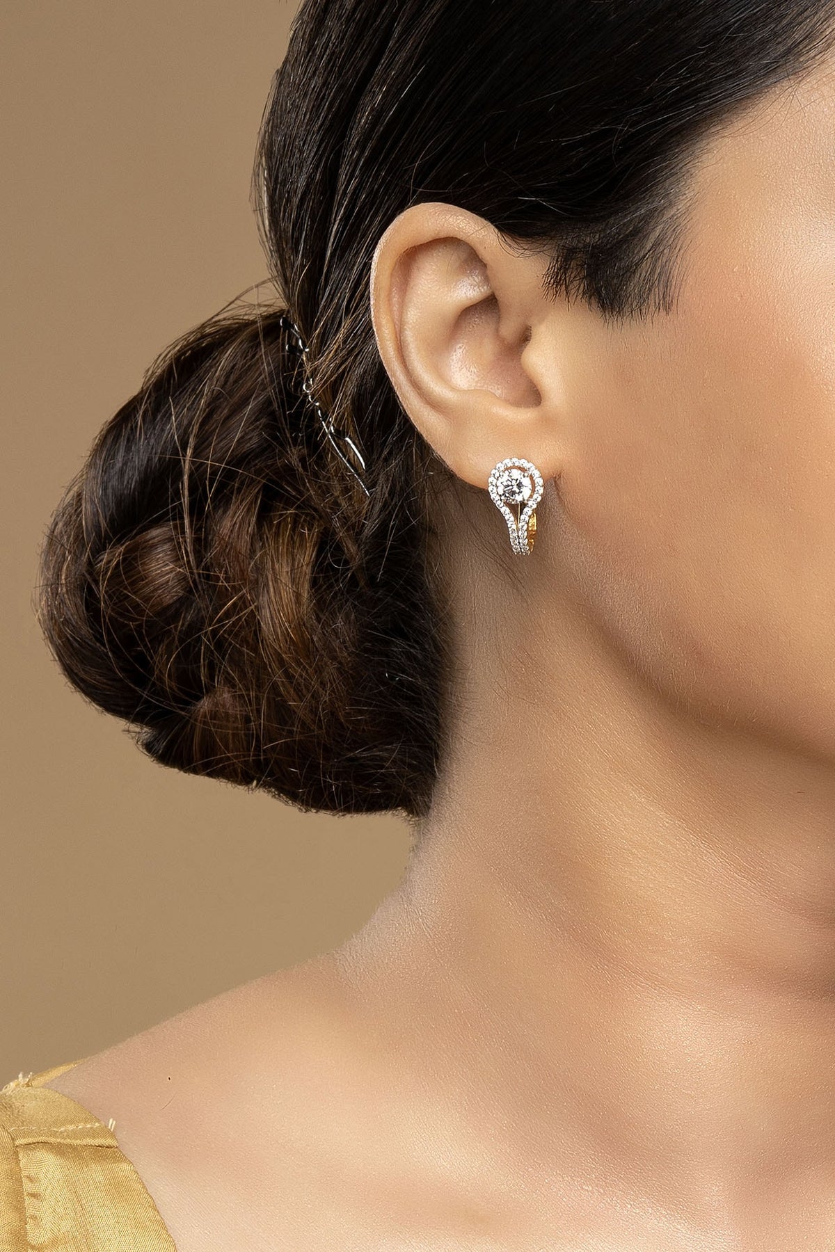 Gold Rhodium Plated Zircon Stud Earrings In Sterling Silver