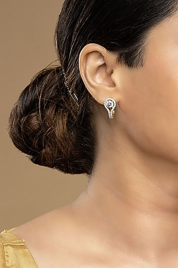 Gold Rhodium Plated Zircon Stud Earrings In Sterling Silver