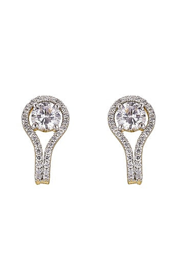 Gold Rhodium Plated Zircon Stud Earrings In Sterling Silver