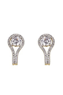Gold Rhodium Plated Zircon Stud Earrings In Sterling Silver
