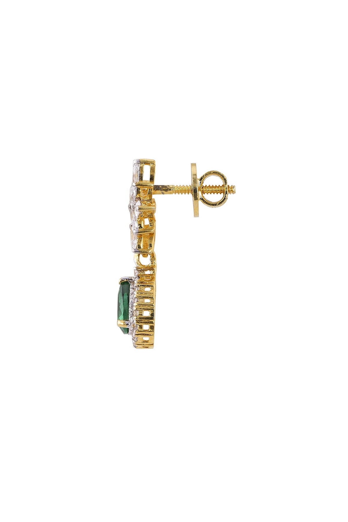 Gold Rhodium Plated Zircon & Green Stone Dangler Earrings In Sterling Silver