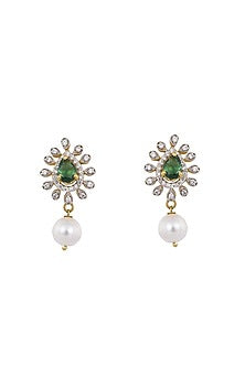 Gold Rhodium Plated Zircon Dangler Earrings In Sterling Silver