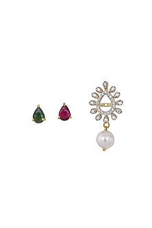 Gold Rhodium Plated Zircon Dangler Earrings In Sterling Silver