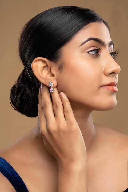 White Gold Plated Zircon Dangler Earrings In Sterling Silver