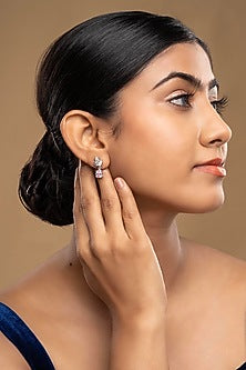 White Gold Plated Zircon Dangler Earrings In Sterling Silver