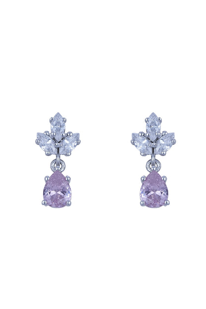 White Gold Plated Zircon Dangler Earrings In Sterling Silver