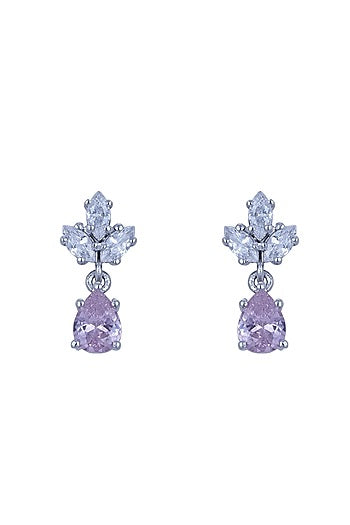 White Gold Plated Zircon Dangler Earrings In Sterling Silver