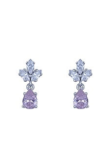 White Gold Plated Zircon Dangler Earrings In Sterling Silver