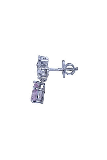 White Gold Plated Zircon Dangler Earrings In Sterling Silver