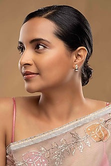 Gold Rhodium Plated Zircon Stud Earrings In Sterling Silver