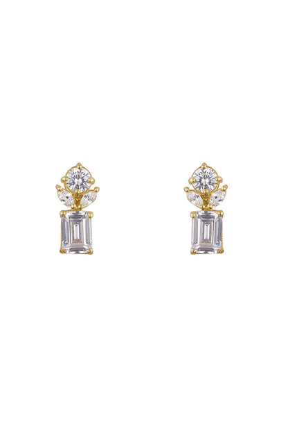 Gold Rhodium Plated Zircon Stud Earrings In Sterling Silver