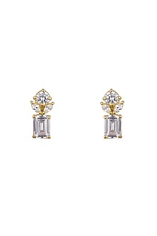 Gold Rhodium Plated Zircon Stud Earrings In Sterling Silver