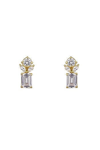 Gold Rhodium Plated Zircon Stud Earrings In Sterling Silver