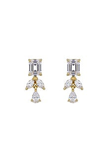 Gold Rhodium Plated Zircon Stud Earrings In Sterling Silver