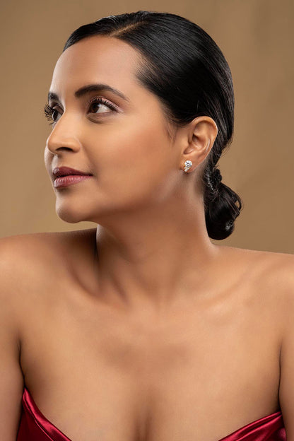 Gold Rhodium Plated Zircon Stud Earrings In Sterling Silver