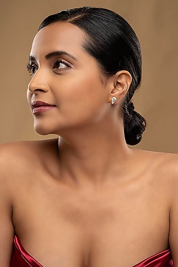 Gold Rhodium Plated Zircon Stud Earrings In Sterling Silver