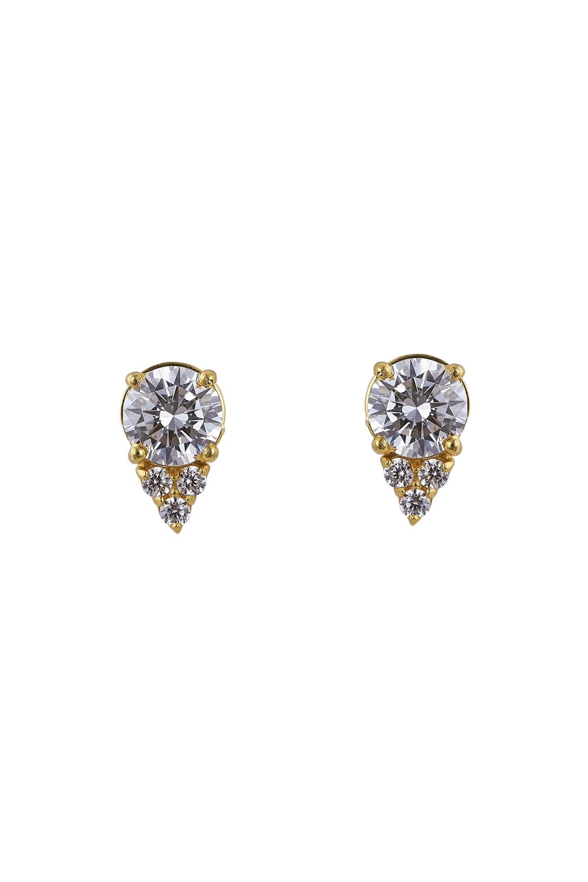 Gold Rhodium Plated Zircon Stud Earrings In Sterling Silver