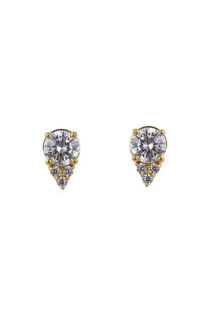 Gold Rhodium Plated Zircon Stud Earrings In Sterling Silver