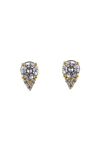 Gold Rhodium Plated Zircon Stud Earrings In Sterling Silver