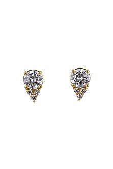 Gold Rhodium Plated Zircon Stud Earrings In Sterling Silver