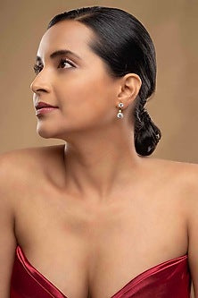 Gold Rhodium Plated Zircon Stud Earrings In Sterling Silver