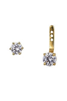 Gold Rhodium Plated Zircon Stud Earrings In Sterling Silver