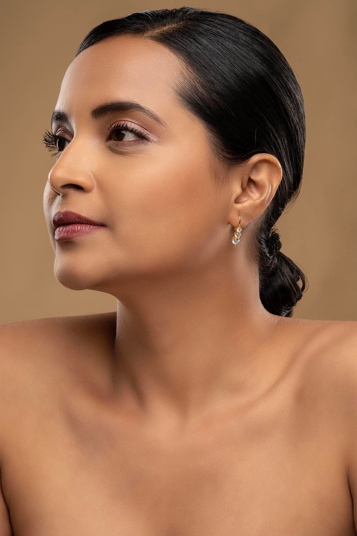 Gold Rhodium Plated Zircon Stud Earrings In Sterling Silver